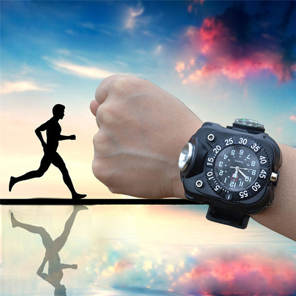 2019 Men's Sports Tactical CREE LED 1500Lm Dial Display Rechargeable Wrist Watch Flashlight Light