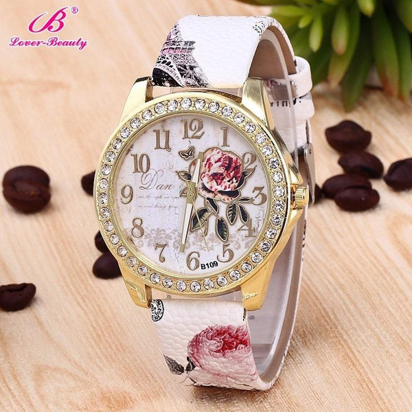 2019 Luxury Flower Butterfly Women Watches Relogio Feminino PU Leather Wristwatch Crystal Rhinestone Dress Quartz Watch Clock