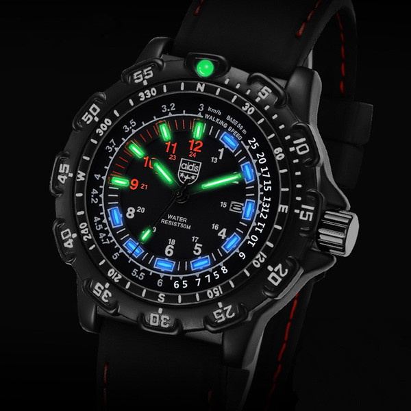 Luminous compass GMT two time calendar Waterproof luminous tactics outdoor multifunctional quartz watch men's fashion sports silicone watch