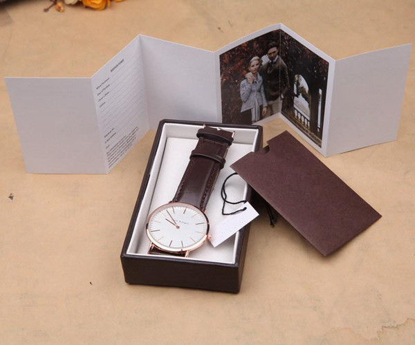 Hot Mens Luxury Women Brown Gift Leather Sport Quartz Best Wrist Watch with Luxury Gift Box Fashion Drop Ship