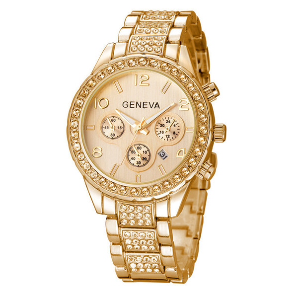 2017 Luxury GENEVA Watches Womens Diamonds Watches Bracelet Ladies Designer Wristwatches 3 Colors Free Shipping