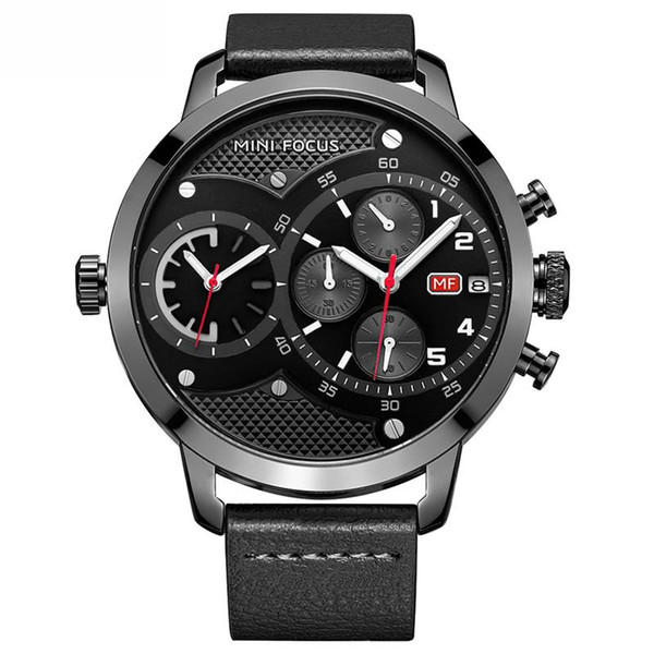 Dual Time Chronograph Men's Quartz Sports Watches Men Top Brand Big Analog Clock Male Leather Wrist Watch