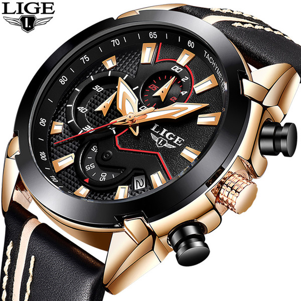 Relogio masculino Mens Watches Top Brand Luxury LIGE Men's Waterproof Army tactical Sport Watch Men Casual Leather Quartz Gold Watch