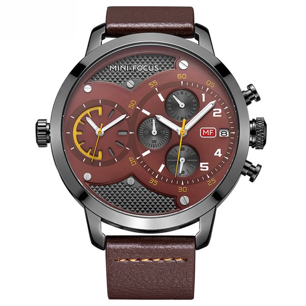 Top Brand Watches Dual Time Chronograph Big Sport Men Quartz Watch Men Leather Wristwatch Male Clock