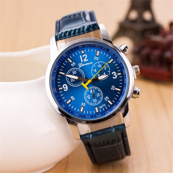 The 2018 explosion of Geneva watch three eyes six needle quartz watches leisure men's gift leather watch FREE SHOPING