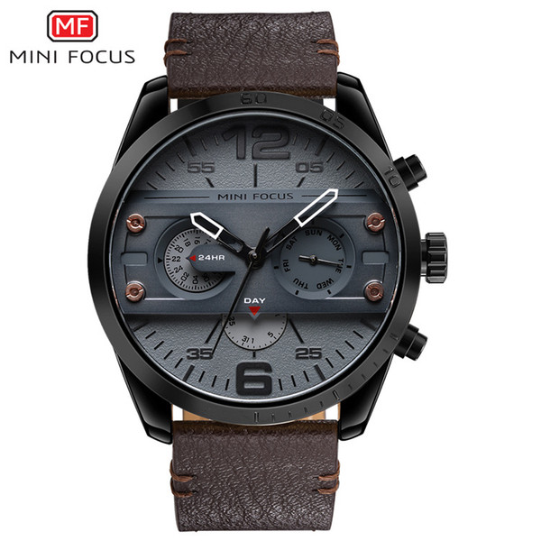 Brand Luxury Men's Watch 24 Hours Date Day Leather Wristwatch Male Army Quartz Sports Watches Men Brown Clock Relogio Masculino