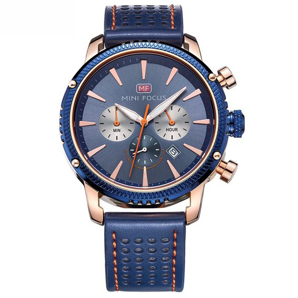 Top Brand Chronograph Men Sports Watches Men Quartz Army Leather Strap Wrist Watch Male Blue Analog Clock