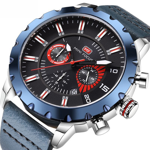 Top Brand Chronograph Men Leather Strap Sports Watches Men Quartz Army Watch Male Blue Clock relogio masculino