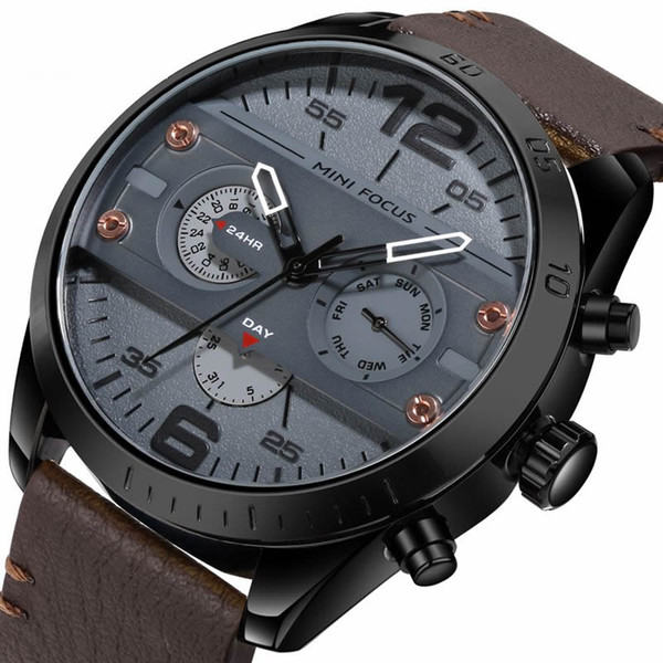 Mens Watches 24 Hours Date Day Army Quartz Watch Men Top Brand Casual Leather Strap Sport Wrist Watch Male Clock