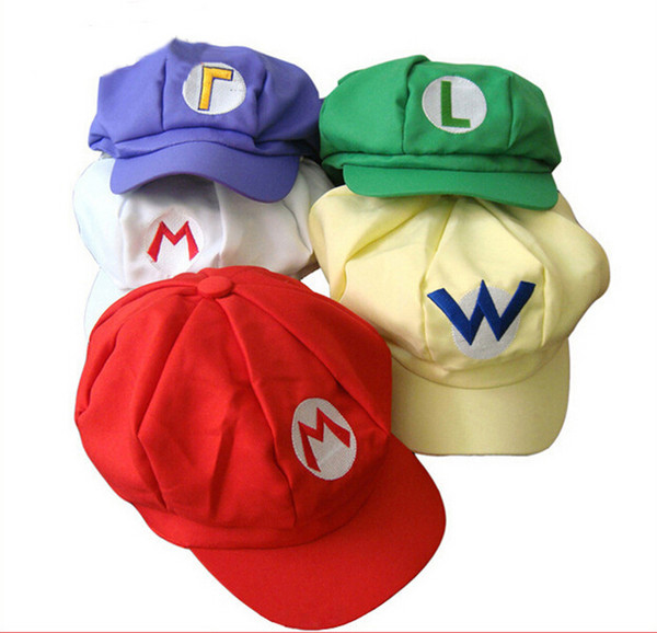 Super Mario Bros Anime Cosplay Red Cap Tag Super cotton hat Super mario hats Luigi hat Super Mario Baseball Hats 5 colors Free Shipping