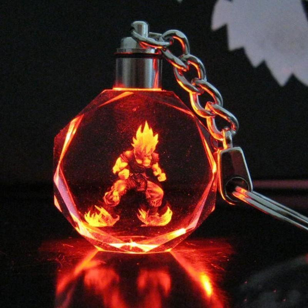 Dragon Ball Evolution Cartoon Anime Action Figure Toys LED Crystal Keychain With Colorful Night Light Key Chain Ring with Gift Box Packing