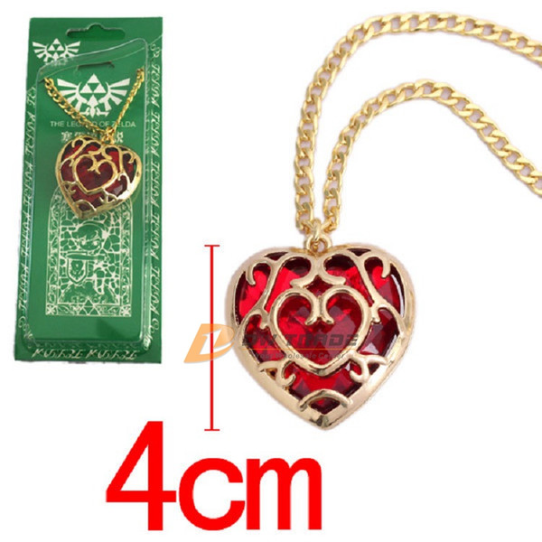 DHL 2 colors The Legend of Zelda heart crystal pendant necklace and keychains red & Blue love shape key chain necklace J010801#