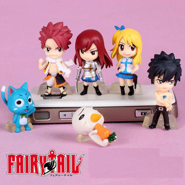 ArielBaby New 6 PCS Baby Toy Fairy Tail Action Figures Natsu Lucy Happy Gray Elza Mini Size With Tracking 3.2-5.5cm