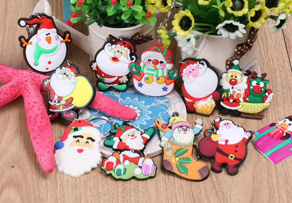 2015 New Santa Claus Keychain creative PVC keychain Christmas tree ornaments pendant for kids Christmas Gift