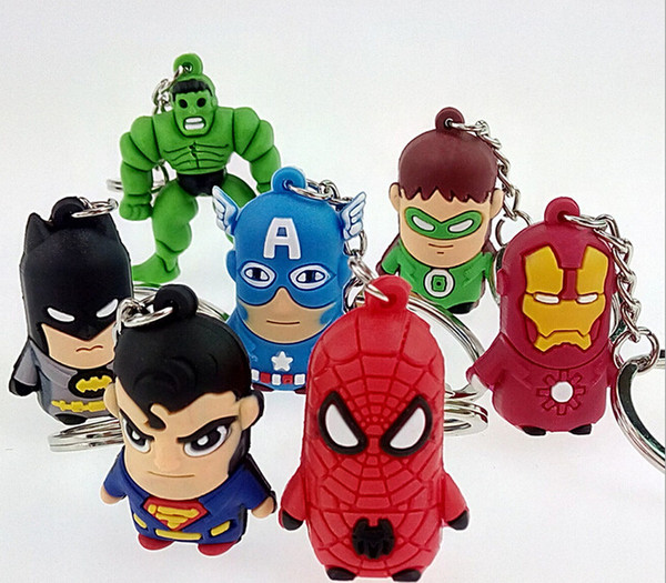 Lastest The Avengers Captain American anime superhero spiderman batman Iron Man, Thor IRON MAN PVC keychain 3D 3-4cm figures pvc key chain