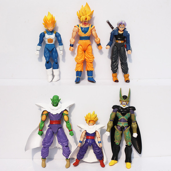 6pcs/set Dragon Ball Z Joint Movable Vegeta Piccolo Son Gohan Son Goku Trunks PVC Action Figure Toys