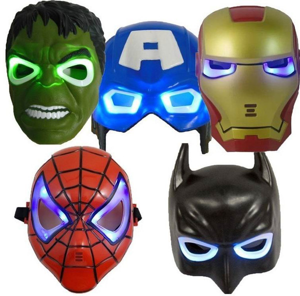 The Avengers Masks The Hulk Captain America Batman Spiderman Ironman LED Glowing Party Mask Kids Halloween Gifts