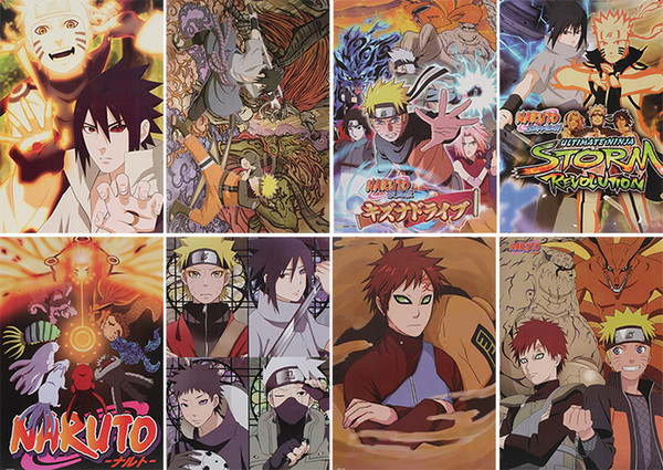 Anime Naruto Posters High Quality Posters Wall Sticker Room Decoration 8Pcs/set 42X29CM High Quality Free shipping