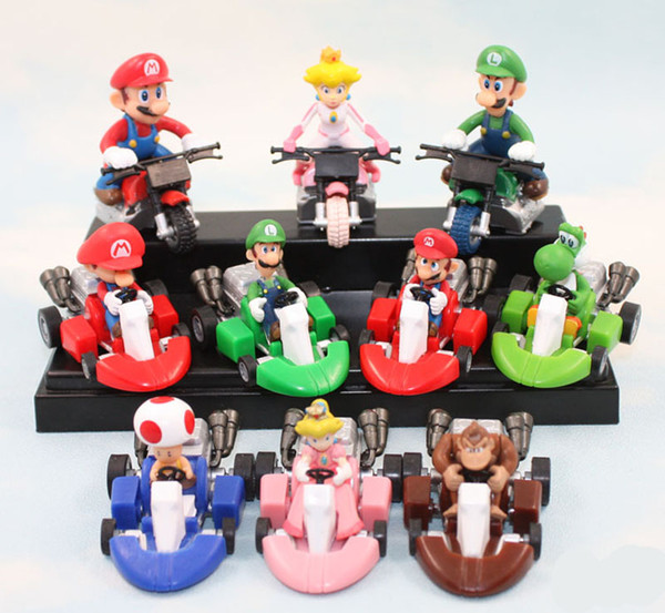 Super Mario Bros Kart Pull Back Car toys 10 design DHL Free children PVC Super Mario Bros 3cm Animation game series toy B001