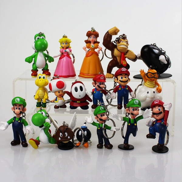 Super Mario keychain Bros Luigi Action Figures toy 18pcs/set yoshi mario Gift 3-7cm retail free shipping