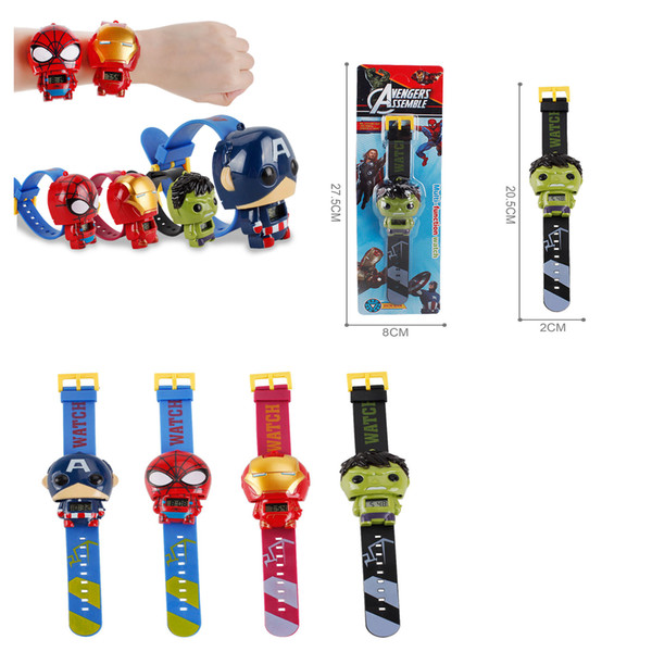 Hot Sale 2x20.5cm 4 Style The Avengers Spider Man Hulk Iron Man Captain America Plastic Watch For Child Party Gifts