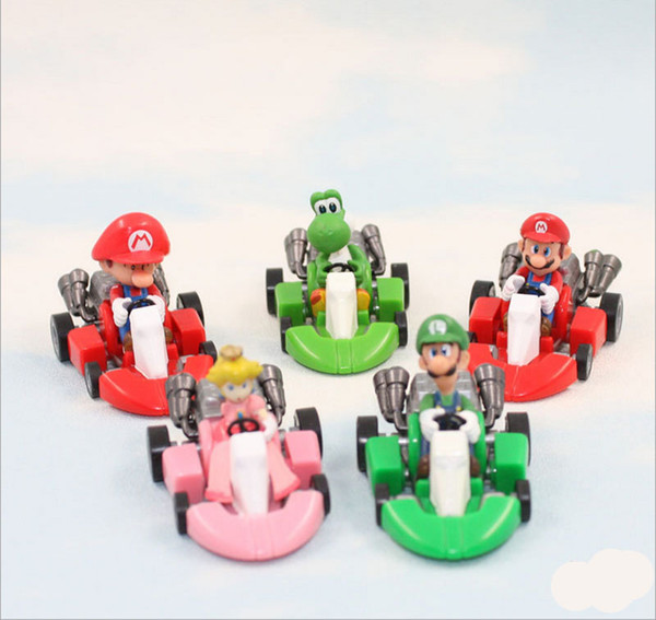 Super Mario Bros Kart Pull Back Car toys 5 design DHL Free new children PVC Super Mario Bros 3cm Animation game series toy B001