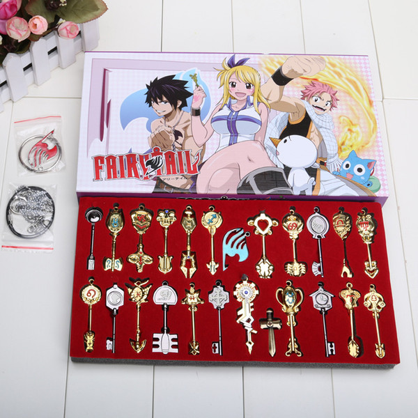 Cos Set 2.5-7.5cm Fairy Tail Lucy 24pcs/set Key Keychain Scale & Free Pink Tattoo Heartfilia sign of the zodiac Gold Key