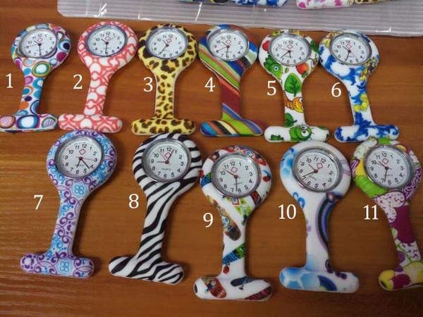 New Colorful Prints Silicone Nurse Pocket Watch Doctor Fob Quartz Watch Kids Gift Watches 11 Styles B001