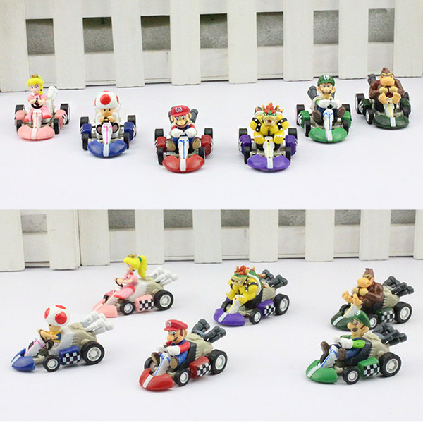 Super Mario Bros Kart PULL BACK Car Figures Children's Gift Sets Plastic Toys 6pcs/set Free shipping