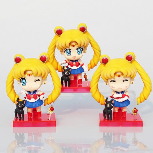 Sailor Moon Figures Tsukino Usagi Q Version PVC Action Figure Toys Collectible Model Dolls Toy 9cm Approx 3pcs/set