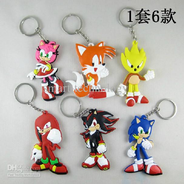 6pcs/set 3int 8cm SEGA sonic the hedgehog Figures toy silicone keychain sonic Characters key