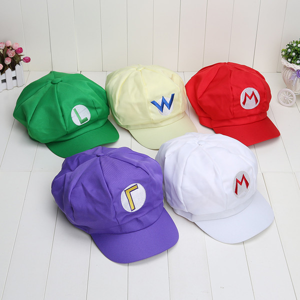 Cosplay Hat red white Mario green Luigi yellow Wario Purple Wario Super Mario Bros Anime