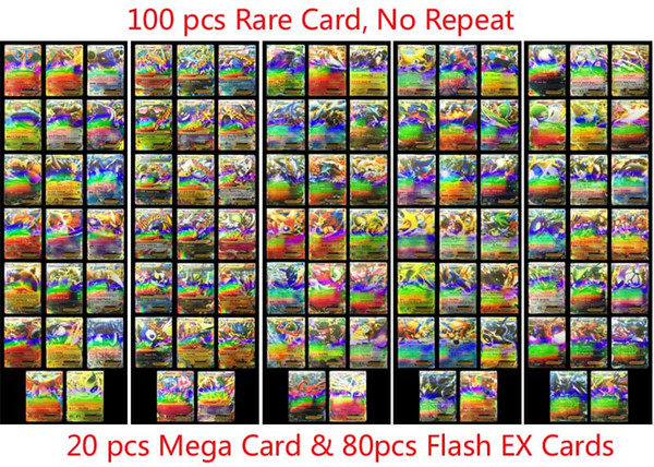 100 Pcs/Lot EX Mega Shine English EX Card 20 mega + 80 Flash No repeat Collectiv Kids Christmas Toys