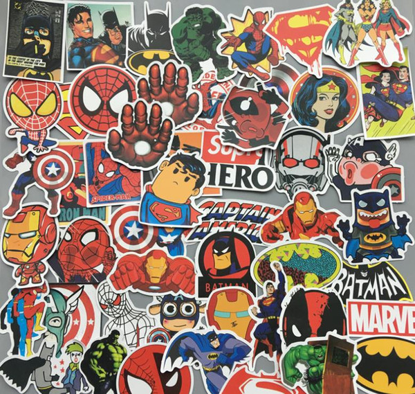 50Pcs/Lot Marvel Anime Classic Stickers Toy For Laptop Skateboard Luggage Decal Decor Funny Iron Man Spiderman Stickers For Kids Car sticker