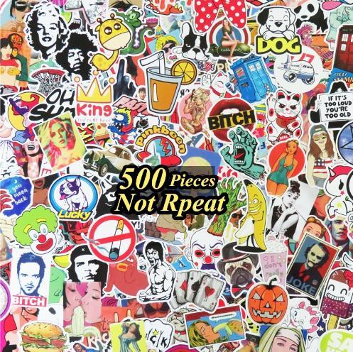 Hot Selling 500pcs/lot Cartoon Movie Stickers Multi Design Random Music Film Vinyl Skateboard Guitar Travel Doodle Graffiti Decal Cute