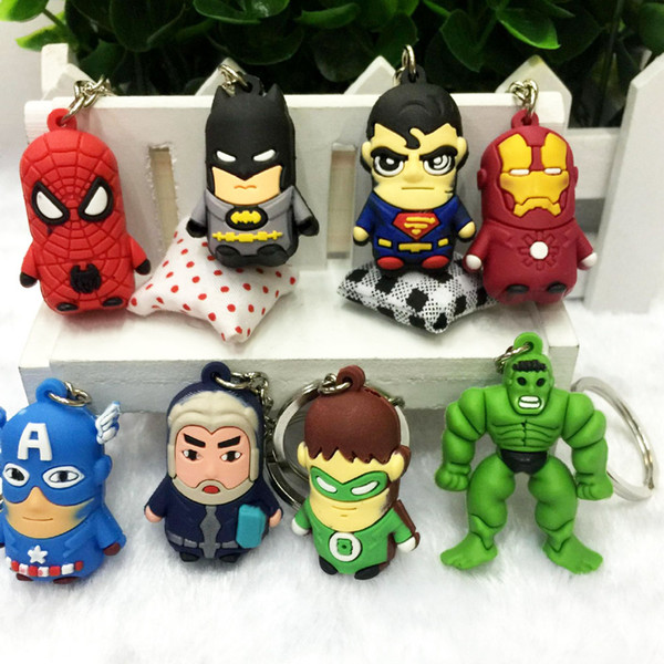 4*2.5cm The Avengers Hulk Iron Man spider-man Green lantern Captain America Super Man PVC Keyrings