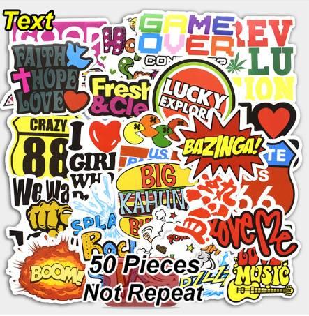 50 Pcs Mixed Text Stickers for Laptop Bike Phone Skateboards Luggage Car Styling DIY Decals JDM Graffiti Decorative Cool Sticker