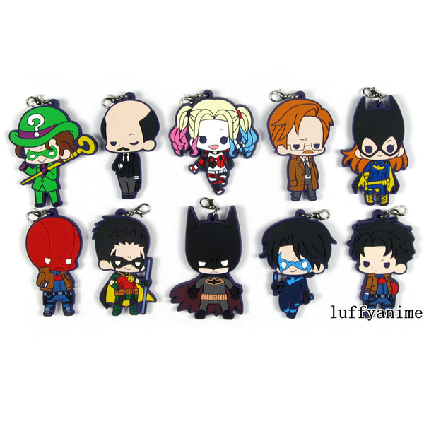 Batman Rubber pendant DC Robin Red Hood Tim Drake Jason Todd Nightwing Harley Quinn anime cartoon PVC Figure Mobile Phone Accessories strap