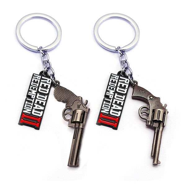 Red Dead Redemption Key Ring Fans Favor Gift Pendants Letter Guns Key Chain 3D Metal Alloy KeyChains Ornament Decorations For Phone Bags