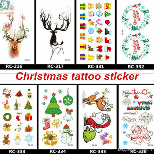 Merry Christmas Colorful Tattoo Temporary Tattoo Sticker Body Art Water Transfer Tattoo For Boys Girls on Christmas Party Xmas Gift