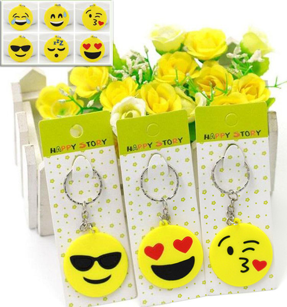 hot sale 2017 QQ Emoji Key Chains Small Keychain Emotion Yellow QQ Expression Stuffed PVC Doll Toy 6 design emoji pvc keyring