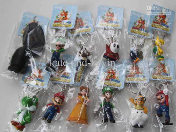 Free Shipping Super Mario Bros 12pcs/set Bros PVC Action figures Toys Dolls Super Mario Key buckle keychain