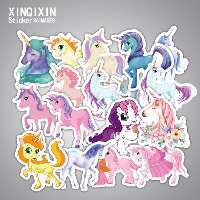 33Pcs Unicorn Cartoon Personality Computer Stickers Notebook Suitcase Car Stickers Trunk Sticker Waterproof No Repeating DIY Styling