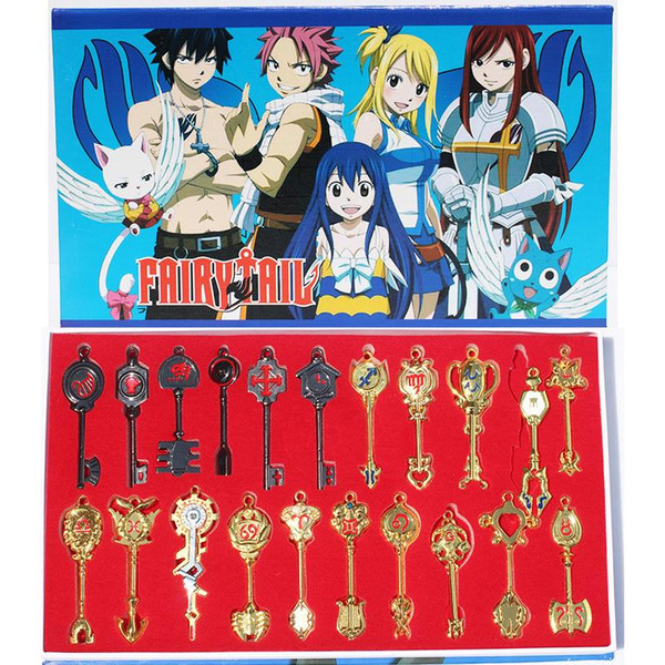 Newest Fairy tail key Keychain set with 21pcs/set boxed hardware model Figures