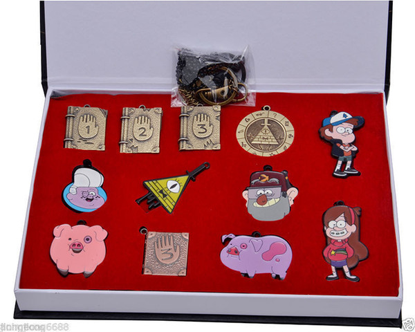 12pcs set Gravity Falls Necklace Keychain Pendant of collection Box gift New