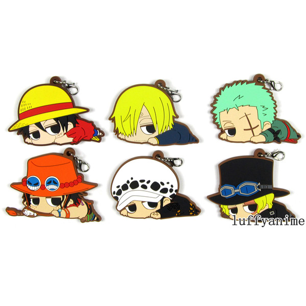 ONE PIECE Rubber pendant Luffy Zoro Sanji Sabo Ace anime PVC Mobile Phone charms rope Accessories strap Key chain Bag ornaments Keychain