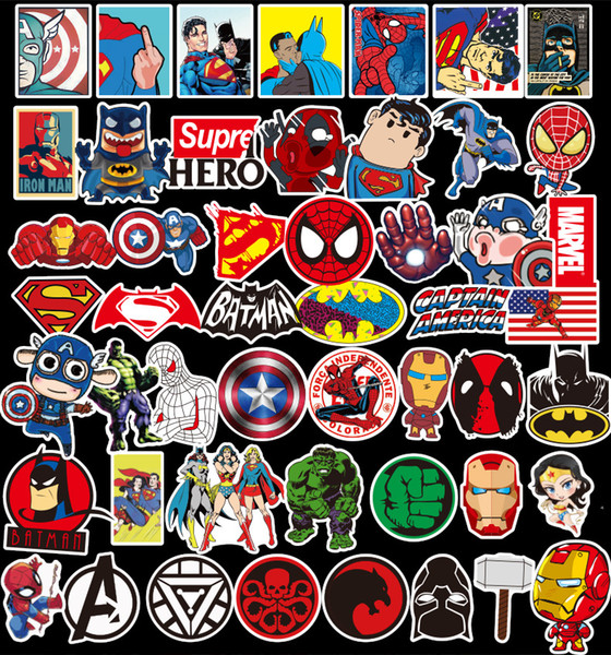 50Pcs/set 6 styles Marvel Anime Cartoon Stickers Toy For Kids Car Laptop Skateboard Luggage Decal Iron Man Spiderman Phone Stickers QP021