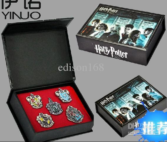 2016 New Harry Potter Hogwarts House Metal Pin Badge 5pcs/set with box children kid toy gift