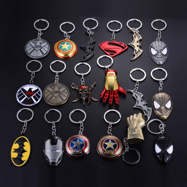 The Avengers Keychain 2019 Captain America Shield cartoon accessories Spider man Iron man Mask decorations Hulk Batman Keychain