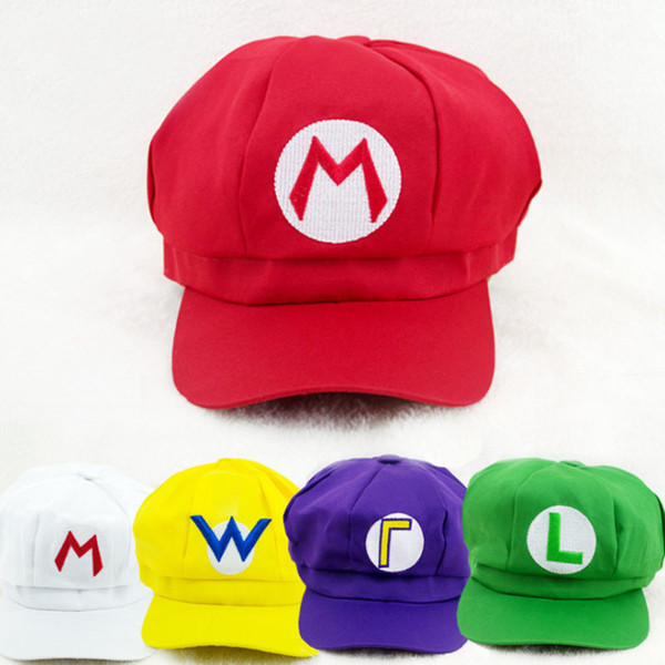 Super Mario Bros Cosplay hats Mario Luigi Wario Waluigi baseball Hat Super mario baseball hat 5 colors fast shipping